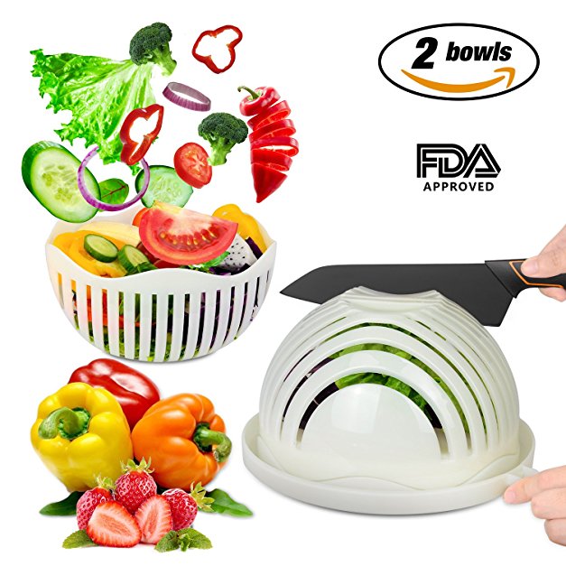 Salad Cutter Bowl,IEOKE 8 Inch Fruit Vegetable slicer make salad in 60 Seconds, Dual Use Bowl -- 100% FDA Approve