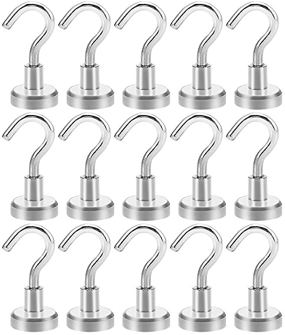 Magnetic Hooks ,15 PCS Super Suction Strong Magnet Neodymium Hanging Mighty for Doors, Cabinets, Ceiling, Fixtures, Industrial Fixtures