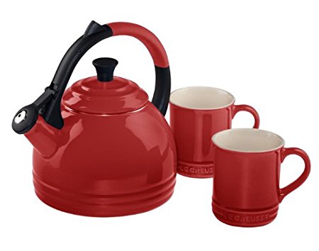 Le Creuset Enamel on Steel Kettle and Mug Gift Set, Cerise (Cherry Red)