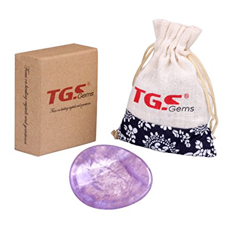 TGS Gems® Amethyst Carved Thumb Irish Worry Stone Healing Crystal Free Pouch Sold By 1pcs