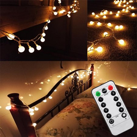 [Updated Version] 33 Feet 80leds Bedroom Globe String LED Lights Battery Powered with Remote Timer Outdoor Indoor Decorations Lighting for Garden, Party, Patio, Living Room (Warm White, Dimmable)