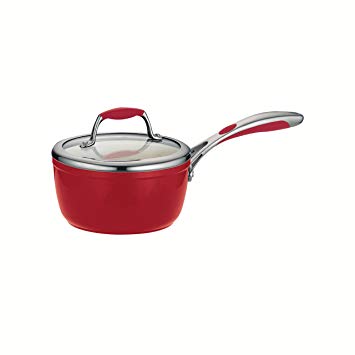 Tramontina 80110/062DS Gourmet Ceramica Deluxe Covered Sauce Pan, PFOA- PTFE- Lead and Cadmium-Free Ceramic Exterior & Interior, 1.5-Quart, Metallic Red, Made in Italy