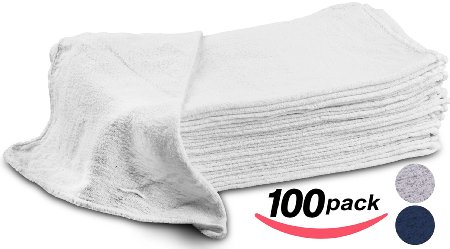 Cotton Auto-Mechanic Detailing Shop Towel-Rags - (14 X 14 inches, 100 Pack, White) Commercial Grade by Utopia Towel