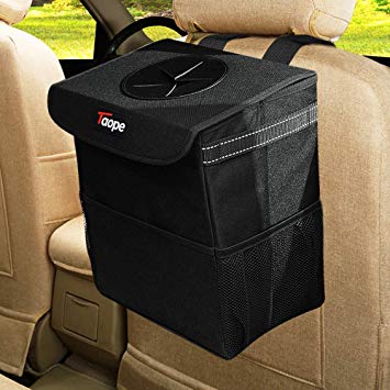 TAOPE Car Bin, 15L Waterproof Garbage Foldable Car Trash Can with Lid and Side Net Pocket for Car/SUV/Truck/Minivan/Auto