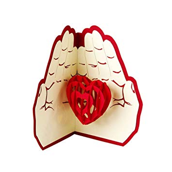 Feamos 3D Pop Up Greeting Cards Love in Hands Happy Anniversary Valentine Birthday Warm Heart Papercraft Red