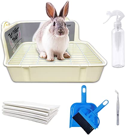 kathson Rabbit Litter Box Toilet, Bunny Potty Trainer Corner Litter Pan Small Animal Disposable Liner Bedding Supplies for Guinea Pigs, Chinchilla, Ferret, Gerbil (White)