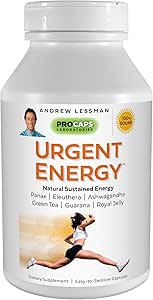 ANDREW LESSMAN Urgent Energy 30 Capsules – Provides a Safe, Healthy Means of Enhancing Energy Levels & Feelings of Well-Being, with Green Tea, Guarana, Ginseng, Royal Jelly, Ashwagandha, B-Complex