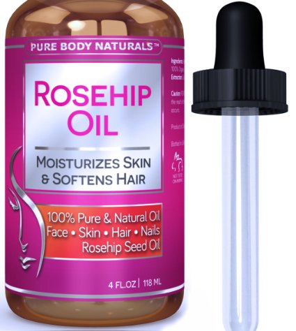 ORGANIC Rosehip Oil - HUGE 4 OUNCE - 100 Pure Certified Organic - BEST MOISTURIZER for Face and Skin - HEALS Dry Skin Fine Lines Stretch Marks Acne Scars Eczema Psoriasis Dermatitis Sun Damage and More - Cold Pressed unrefined Virgin Rose hip Seed Oil For Face and Skin - Guaranteed to Refresh Revitalize and Restore Your Skins Natural Glow SEE RESULTS OR YOUR MONEY-BACK