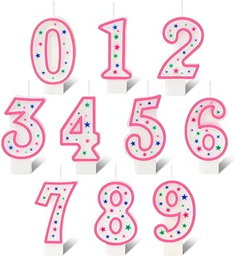 10 Pieces Birthday Number Candles Polka Dot Colorful Birthday Candles Cake 0-9 Candles for Birthday Wedding Anniversary Reunions Theme Party Decoration (Pink)