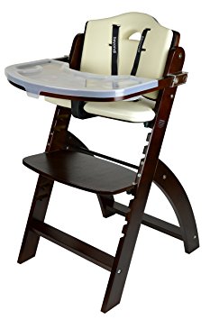 Abiie Beyond Wooden High Chair with Tray. The Perfect Seating Highchair Solution for Your Child As Toddler's or a Dining Chair (6 Months up to 250 Lb) (Mahogany- Cream Cushion)