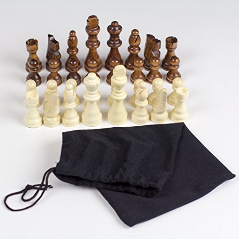 GrowUpSmart Staunton Style Chess Pieces Set Made Of Wood In Velvet Bag - For Replacement Of Missing Pieces Or If You Only Have A Chess Board