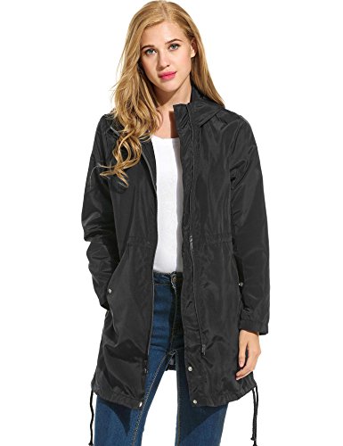 Elesol Women's Hooded Long Sleeve Zip Up Rainproof Windproof Jacket Raincoat