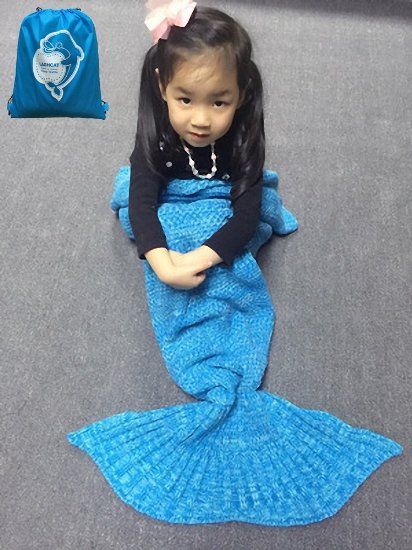 LAGHCAT Mermaid Tail Blanket knit crochet and Mermaid Blanket for Child, Sleeping Bags(56"x28") Blue