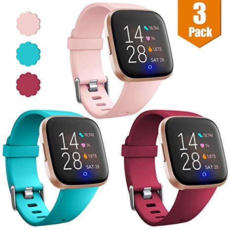 Maledan Replacement Bands For Fitbit Versa/Versa 2/Versa Lite Edition/Versa Special Edition, Waterproof Accessories Sport Band for Fitbit Versa Smart Watch Women Men, 3-Pack, Large Small