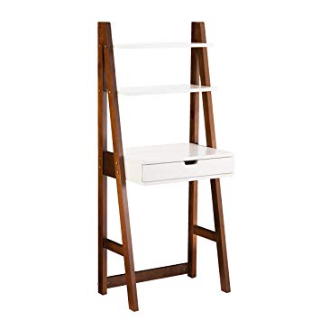 Furniture HotSpot - Leaning Desk - White w/Weathered Oak - 23.75" W x 15.5" D x 55.25" H