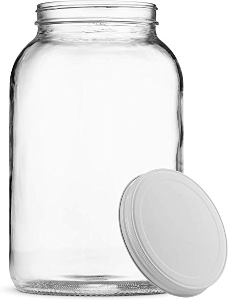 Paksh Novelty 1-Gallon Glass Jar Wide Mouth with Airtight Metal Lid - USDA Approved BPA-Free Dishwasher Safe Mason Jar for Fermenting, Kombucha, Kefir, Storing and Canning Uses, Clear. (1 Gallon)