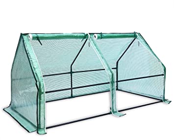 Ohuhu Portable House-Shaped Mini Greenhouse, 71" W x 36" D x 36" H Reinforced Greenhouse with Dual Large Zipper Doors & Ground Stables, Waterproof & UV Protected Green House for Garden/Patio/Backyard