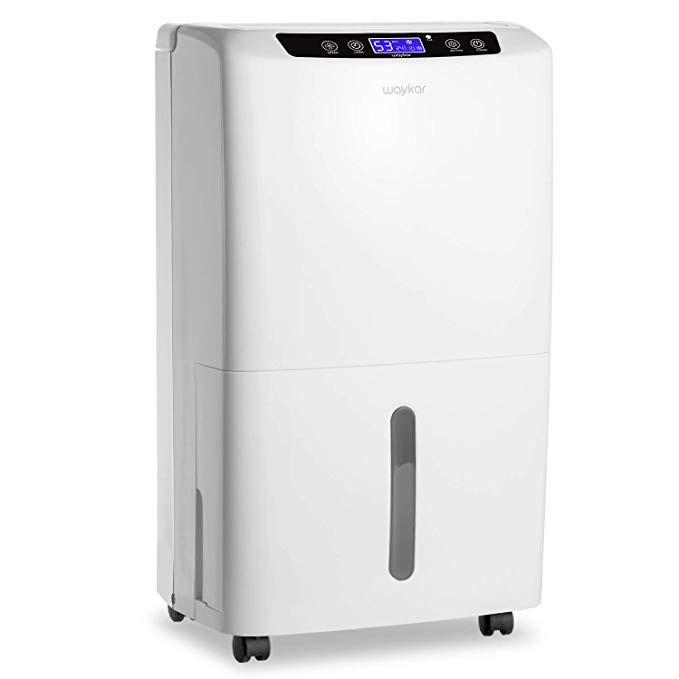 Waykar 40 Pint Dehumidifier for Home Basements Bedroom with Drain Hose and Intelligent Humidity Control, Continuously Removes 5 Gallons of Moisture/Day in Spaces up to 2000 Sq. Ft.