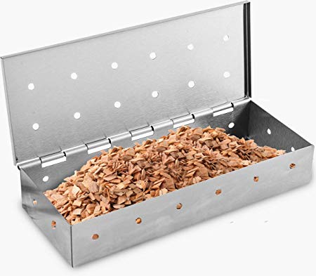 Kaluns BBQ Smoker Box for Wood Chips - Great for Use on Your Gas or Charcoal Grill to add Delicious Smoked Flavor to Your Meat - Hinged Lid - Thick Stainless Steel WARP Free Grilling Accessory
