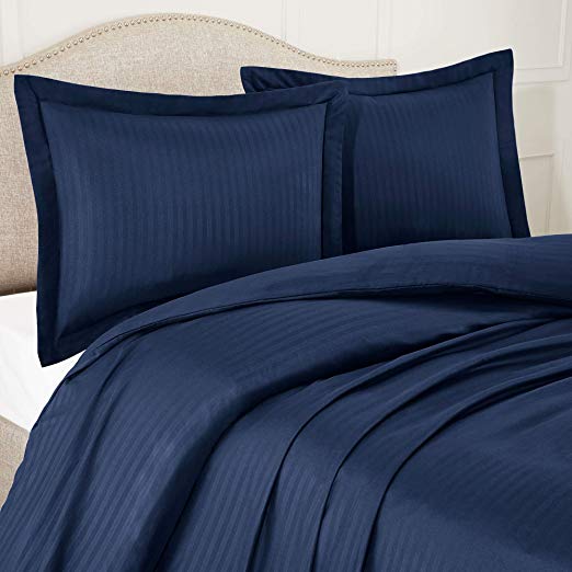 Nestl Bedding Duvet Cover 3 Piece Set – Ultra Soft Double Brushed Microfiber Bedding – Damask Dobby Stripe Comforter Cover and 2 Pillow Shams - King/Cal King 90” x 104” - Navy Blue