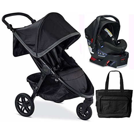 Britax B-Free / B-Safe 35 Infant Baby Stroller Travel System - Pewter / Midnight with Diaper Bag