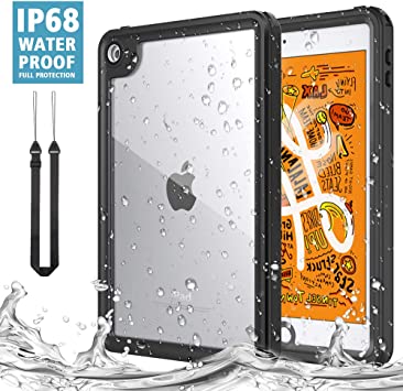 MoKo Case Fit New iPad Mini 5 2019 (5th Generation 7.9 inch), Waterproof Case with Built-in Screen Protector Ultra Protective Shock-Absorbing Bumper Dustproof Submersible Full-Body Case - Black