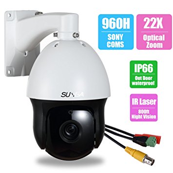 Sunba 960H Outdoor, 4.7 - 94mm, 22X Optical Zoom, 700TVL Sony CCD, Laser IR-Cut Night Vision 800ft, Middle Speed PTZ Analog CCTV Security Dome Camera RS-485 Control (604-22X)