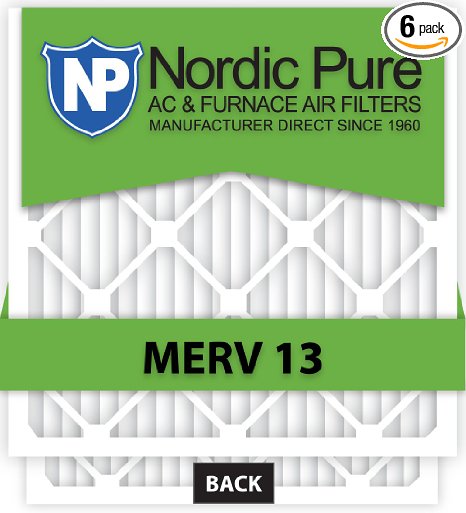 Nordic Pure 12x24x1M13-6 12x24x1 MERV 13 Pleated AC Furnace Air Filter, Box of 6, 1-Inch