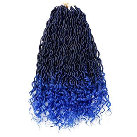 Colorful Bird Ombre Blue Faux Locs Crochet Hair with Curly End Goddess Wavy Locs Crochet Hair Synthetic Braiding Hair Extension 6Pcs/Lot 22 inches