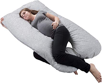 Lavish Home Pregnancy Full Maternity Pillow with Removable Cover and Contoured U-Shape Design for Back/Body Support Collection (Gray)