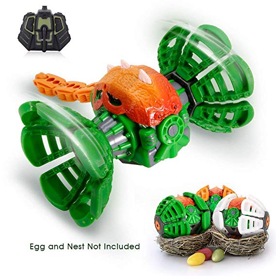 Remote Control Dinosaur Toy, Transformable Easter Dino egg, MakeTheOne Super Durable Mini Monster Truck Car Rechargeable Rugged RC Vehicles, 360 Degree Rotating W' Electronic Music LED Lights for Kids