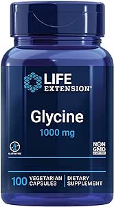 Life Extension, Glycine 1000mg, Alta Dosis, 100 Cápsulas veganas, Probadas en Laboratorio, Sin Gluten, Vegetarianas, Sin Soja, No GMO