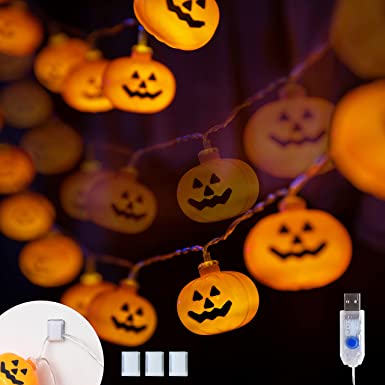Varmax Halloween Lights String 20 LED 11.15FT USB Powered Classic Pumpkin Lights with 8 Lighting Modes