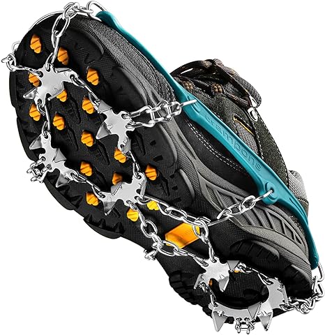 Crampons Ice Cleats Traction Snow Grips for Boots Shoes Women Men Kids Anti Slip 19 Stainless Steel Spikes Safe Protect for Hiking Fishing Walking Climbing Mountaineering