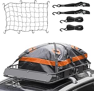 64""x39"" Roof Rack Cargo Carrier Basket w/Extension, Waterproof Bag, Net & Strap