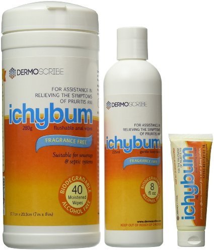 Ichybum Value Deal: Anal Itching Cream, Gentle Wash and Flushable Wipes
