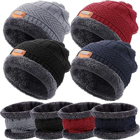 Winter Beanie Hat Scarf Set Fleece Lined Warm Knit Skull Cap and Scarf for Men Women Multi-Color