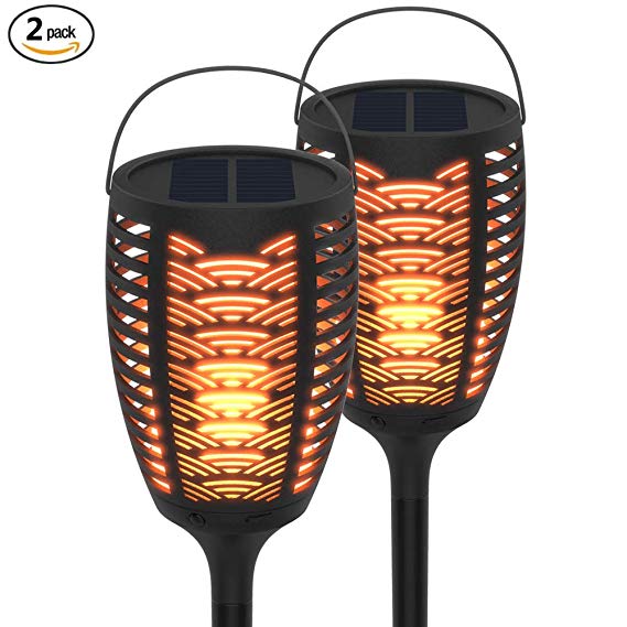 FOXLUX Solar Lights - Torch Lights & Table Lantern & Hanging Lights 3 in 1, Light Sensor Outdoor Lighting, Waterproof Flame Lights, Solar Powered & USB Charging Security Lights for Pathway (2 Pack)