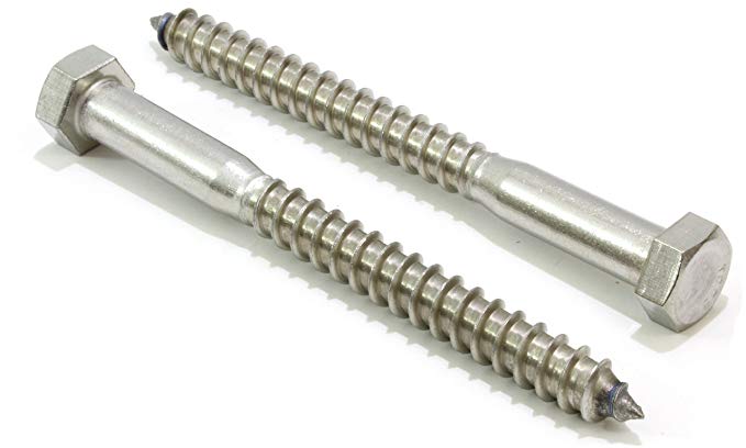 3/8" X 4" Stainless Hex Lag Bolt Screws, (10 Pack) 304 (18-8) Stainless Steel, by Bolt Dropper