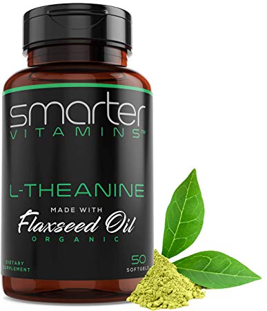 2.5X Strength 250MG L-THEANINE, Calming Alertness   Advanced Focus, Liquid Softgels with Organic Flaxseed Oil, 50 Servings, Non-GMO & Gluten Free, Natural Anti Stress & Calm L Theanine