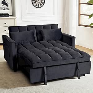 FLEXISPOT XCT4 Convertible Sofa Bed, 3-in-1 Loveseat Sofa Couch w/Adjustable Backrest, Pull Out Sofa Bed w/ 2 Pillows & 2 Side Pockets, Futon Sleeper Couch for Dorms Apartment Living Room, Black