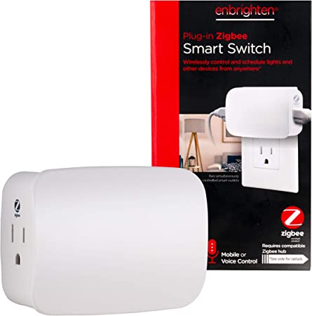 Enbrighten Zigbee Switch, Dual Outlet Control Plug-In, Pairs Directly with Echo 4th Gen/Echo Show 10 (All)/Echo Studio/Echo Plus (All)/Eero Pro 6, White, 43094