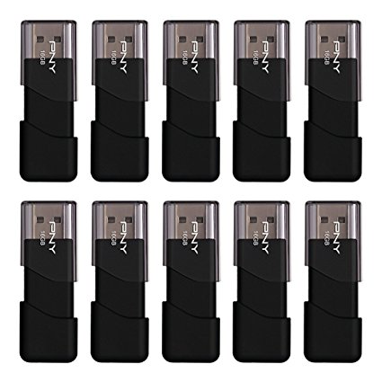 PNY Attache USB 2.0 Flash Drive, 16GB / BLACK / 10 PACK (P-FD16GX10ATT03-MP)