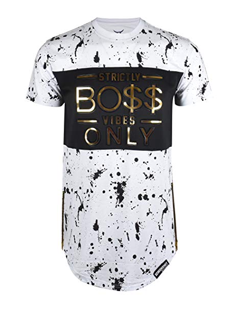 SCREENSHOT Screenshotbrand Mens Hipster Hip-Hop Urban Tees - Street Fashion Longline Embossed Gold Print T-Shirt