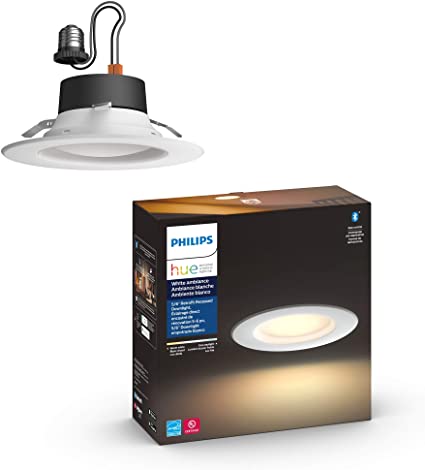 Philips Hue White Ambiance LED Smart Retrofit 5/6-inch Recessed Downlight, Bluetooth & Zigbee compatible, Warm-to-cool white light (Hue Hub Optional)