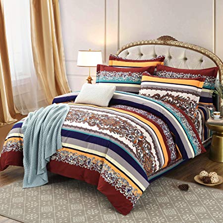 Ustide Bohemian Exotic Style Floral Duvet Covers Set 100% Cotton Bedding Set King Size