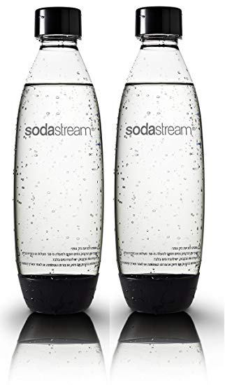 2 Pack Original Sodastream Source BLACK Carbonating Water Bottles 1 Liter BPA-Free / Fits only - Play, Splash, Source, Power, Spirit and Fizzi soda makers