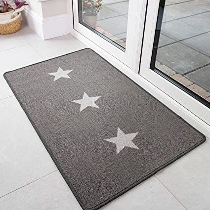 The Rug House Non Slip Durable Grey Star Front Door Mat Washable Hardwearing Utility Hallway Kitchen Doormat 50cm x 80xm