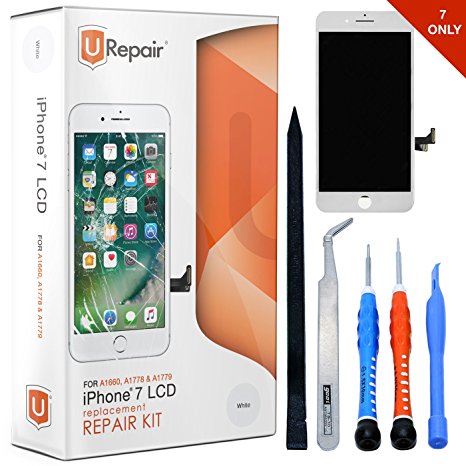iPhone 7 Screen Replacement - White - Gold - LCD Display Assembly with Repair Tool Kits - Full Set with Easy Workflow - Touch Panel incl. - All Networks - with Glass Screen Protector