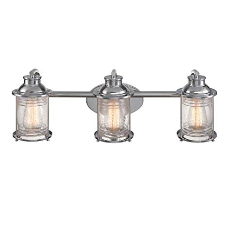 Globe Electric 51272 Bayfield 3 Vanity Light, Chrome with Seeded Glass